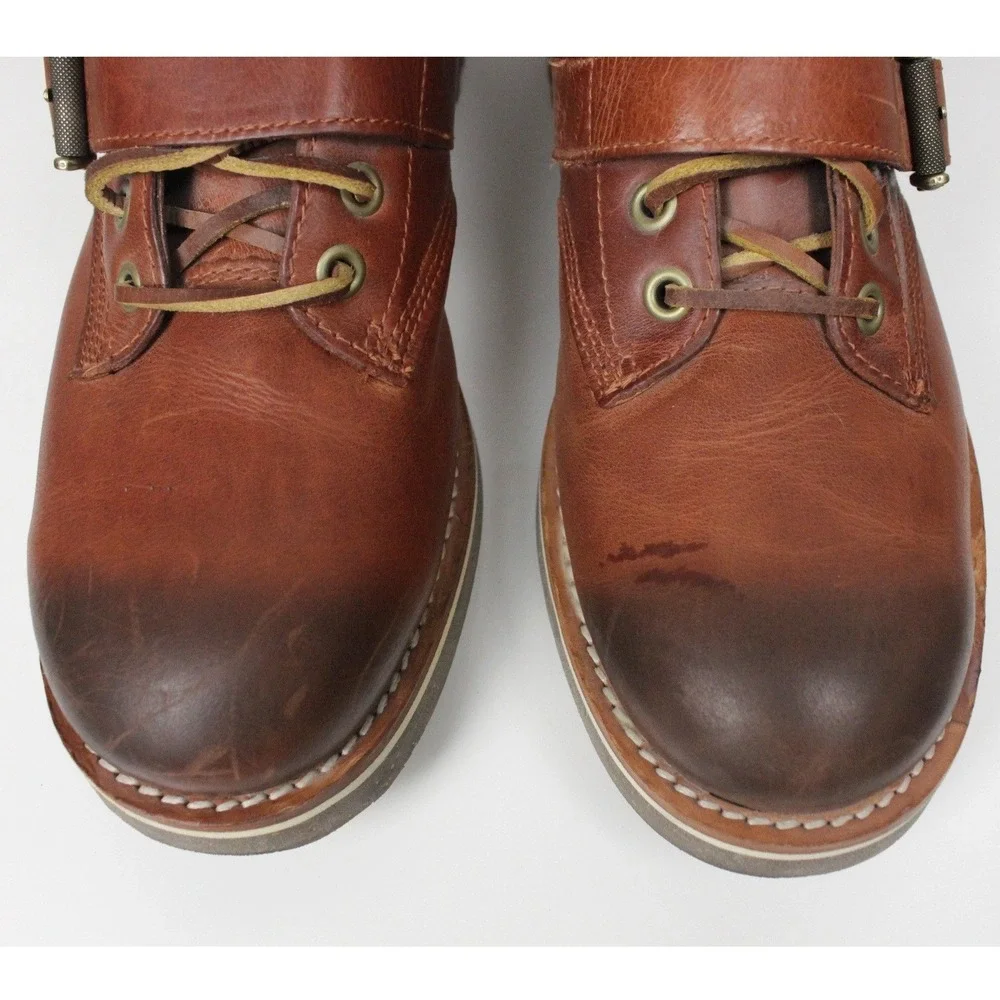 Polo Ralph Lauren Maurice Leather Harness Boots Mens 9D Brown Lace Up Moto